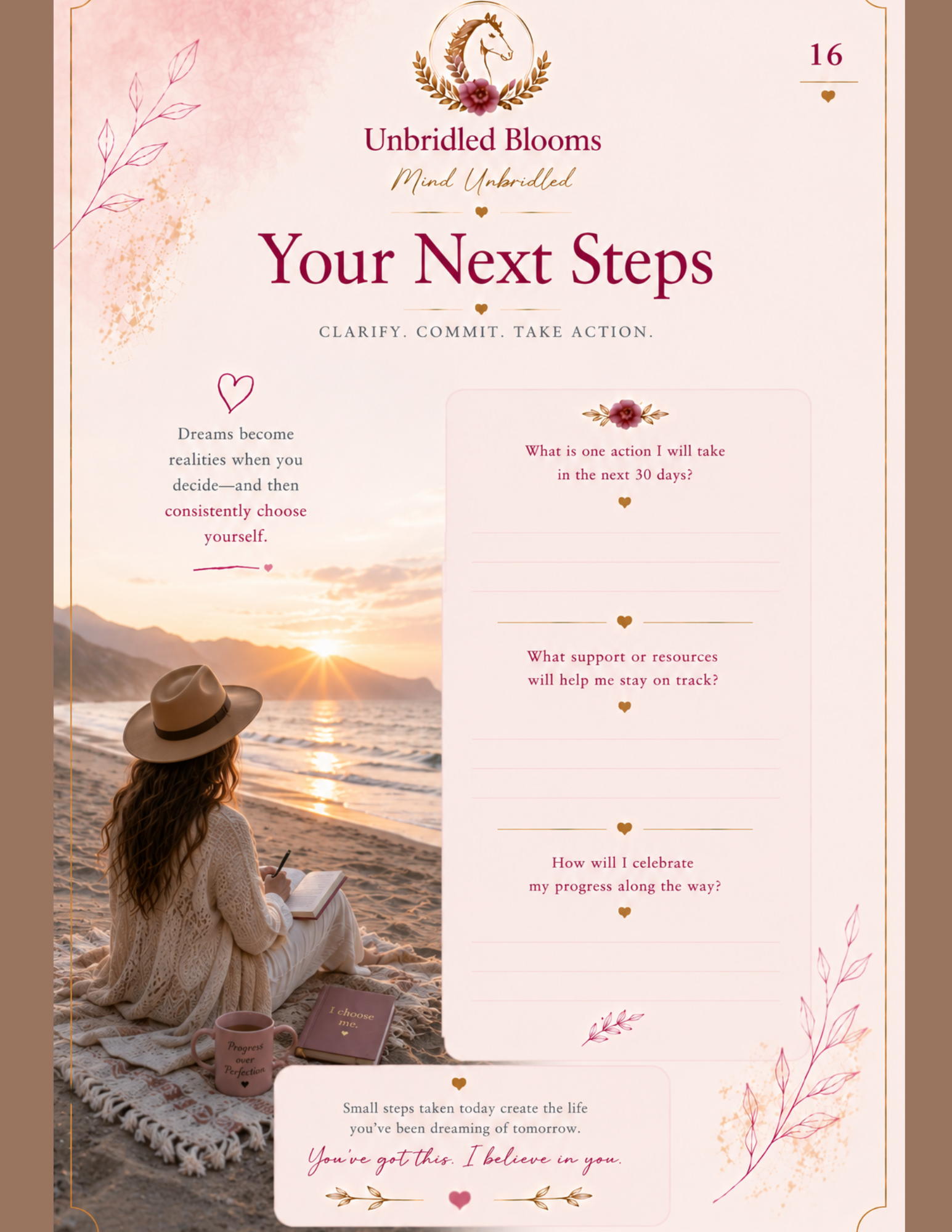 Workbook 'Your Next Steps' page with guided writing prompts