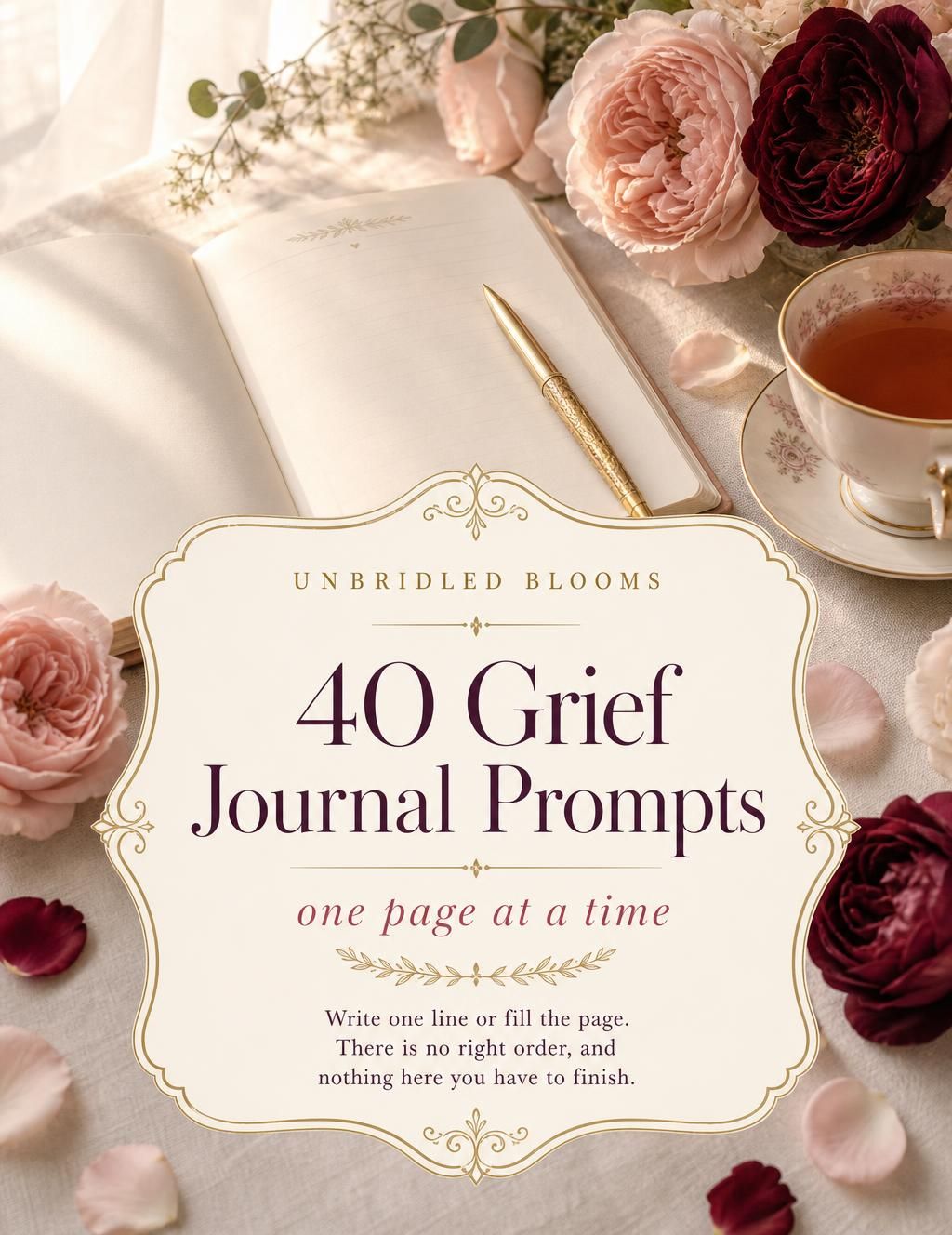 Cover of the free 40 Grief Journal Prompts printable PDF
